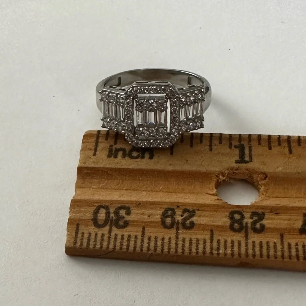 925 Silver baguette cubic zirconia cz ring trending round and rectangle shape